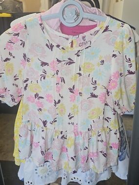Girls' Floral Peplum Top in White with Pastel Accents